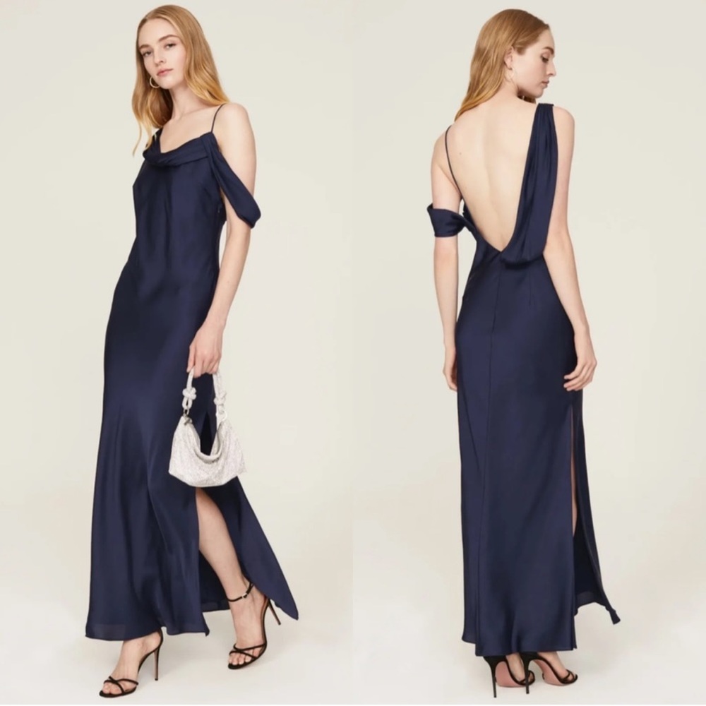 Fame and Partners Navy Blue Satin Maxi Dress
